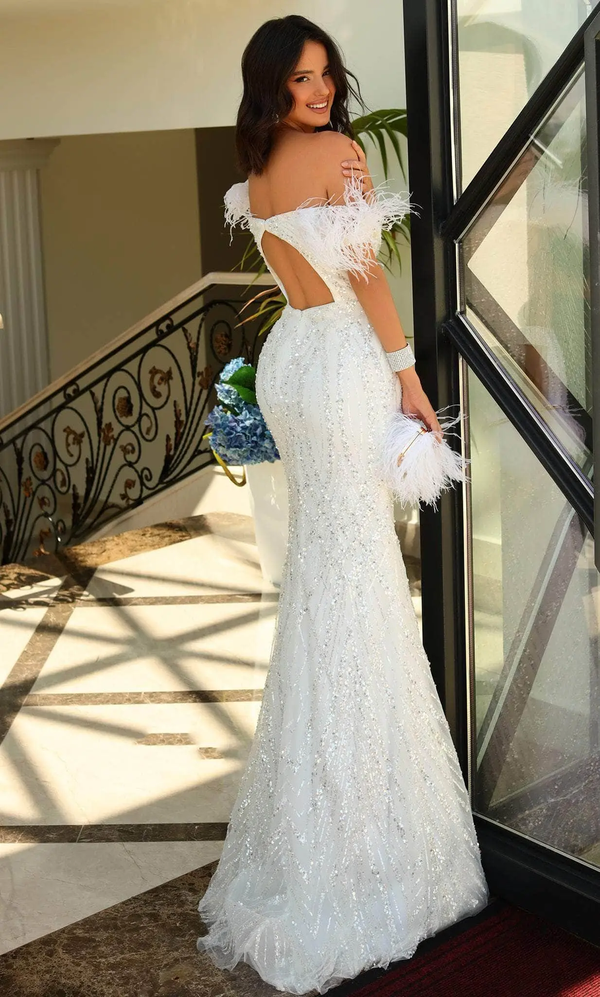 Blush By Alexia Designs 20505 - Feathered Off Shoulder Classy Gown 2 Blush By Alexia Designs 20505 - Feathered Off Shoulder Classy Gown - Image 2