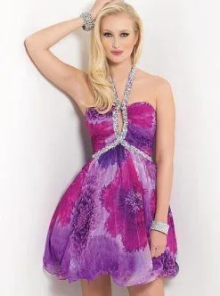 Blush By Alexia Designs - 9409 Floral Printed Cocktail Dress