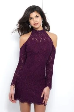 Blush By Alexia Designs - C418 Long Sleeves Beaded Lace Cocktail Dress