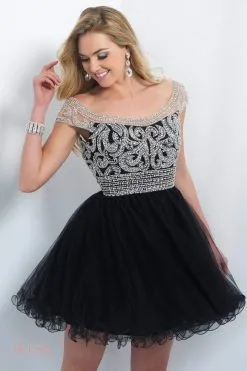 Blush By Alexia Designs Blush - Jeweled Off-Shoulder Tulle Cocktail Dress 10062