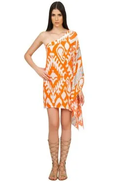 Caffe Swimwear One Shoulder Short Dress In Orange VP1556TSCEST