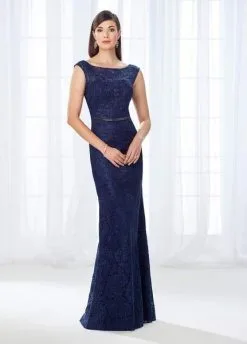 Cameron Blake - Bateau Neck Lace Fitted Gown 118687