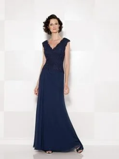 Cameron Blake V Neck Long Dress With Slit 114666 - 1 Pc Navy Blue In Size 8, 1 Pc Pink In Size 10 Available