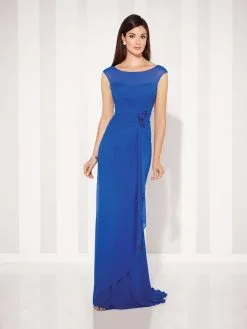 Cameron Blake - Cap Sleeve Illusion Bateau Gathered Sheath Gown 117601 - 1 Pc Royal Blue In Size 10 Available