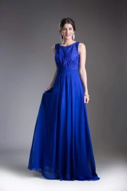 Cinderella Divine - 1019 Lace Embellished Bateau Neck A-line Dress