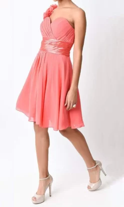 Cinderella Divine - 1490 Floral Applique Pleated Cocktail Dress