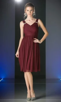 Cinderella Divine - 3802 Sleeveless V-Neck Ruched Chiffon A-Line Dress -Hot Sale WEDDING Store cinderella divine 3802 sleeveless v neck ruched chiffon a line dress cocktail dresses xs burgundy 28120720048211
