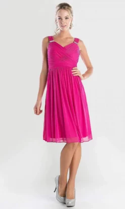 Cinderella Divine - 3802 Sleeveless V-Neck Ruched Chiffon A-Line Dress