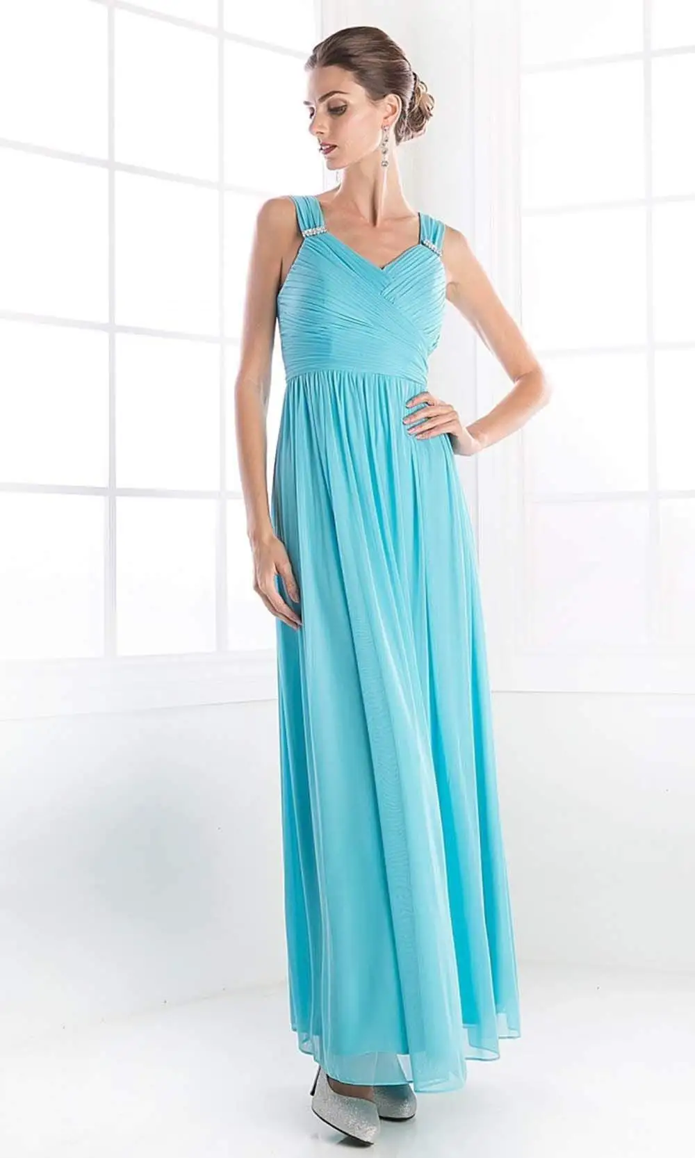 Cinderella Divine - 3984 V-Neck Ruched Bodice Chiffon A-Line Gown 5 Cinderella Divine - 3984 V-Neck Ruched Bodice Chiffon A-Line Gown - Image 5