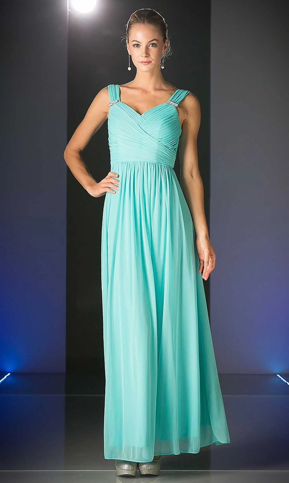 Cinderella Divine - 3984 V-Neck Ruched Bodice Chiffon A-Line Gown 3 Cinderella Divine - 3984 V-Neck Ruched Bodice Chiffon A-Line Gown - Image 3