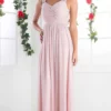 Cinderella Divine - 3984 V-Neck Ruched Bodice Chiffon A-Line Gown