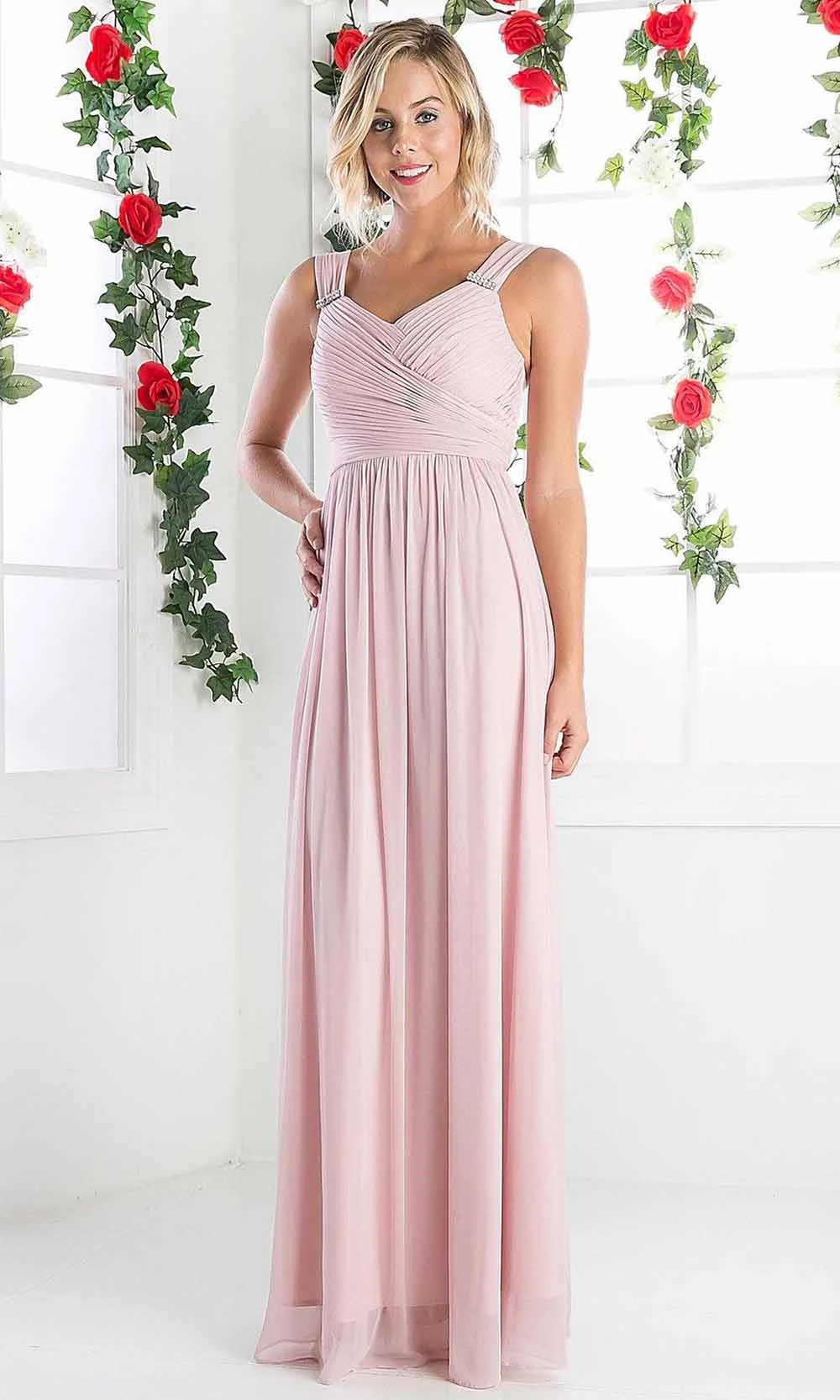 Cinderella Divine - 3984 V-Neck Ruched Bodice Chiffon A-Line Gown 1 Cinderella Divine - 3984 V-Neck Ruched Bodice Chiffon A-Line Gown
