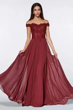 Cinderella Divine - 7258 Flowy Chiffon Lace Embellished A-Line Gown -Hot Sale WEDDING Store cinderella divine 7258 flowy chiffon lace embellished a line gown bridesmaid dresses 28047237251155