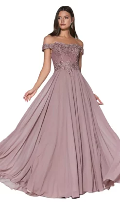 Cinderella Divine - 7258 Flowy Chiffon Lace Embellished A-Line Gown -Hot Sale WEDDING Store cinderella divine 7258 flowy chiffon lace embellished a line gown bridesmaid dresses 28833882439763