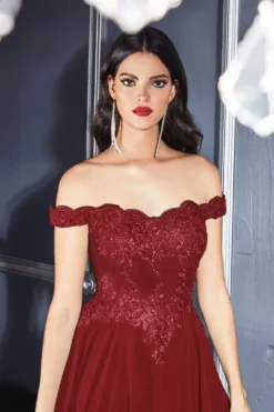 Cinderella Divine - 7258 Flowy Chiffon Lace Embellished A-Line Gown -Hot Sale WEDDING Store cinderella divine 7258 flowy chiffon lace embellished a line gown bridesmaid dresses xs burgundy 28832774815827