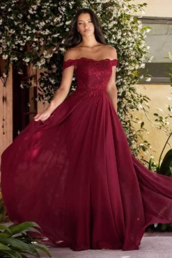 Cinderella Divine - 7258 Flowy Chiffon Lace Embellished A-Line Gown -Hot Sale WEDDING Store cinderella divine 7258 flowy chiffon lace embellished a line gown bridesmaid dresses xs burgundy 31088194224211