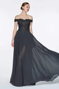 Cinderella Divine - 7258 Flowy Chiffon Lace Embellished A-Line Gown -Hot Sale WEDDING Store cinderella divine 7258 flowy chiffon lace embellished a line gown bridesmaid dresses xs charcoal 29286306644051