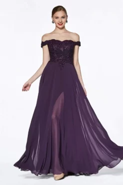 Cinderella Divine - 7258 Flowy Chiffon Lace Embellished A-Line Gown -Hot Sale WEDDING Store cinderella divine 7258 flowy chiffon lace embellished a line gown bridesmaid dresses xs eggplant 28047236235347