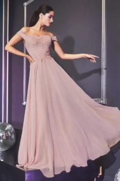 Cinderella Divine - 7258 Flowy Chiffon Lace Embellished A-Line Gown -Hot Sale WEDDING Store cinderella divine 7258 flowy chiffon lace embellished a line gown bridesmaid dresses xs mauve 27944298283091