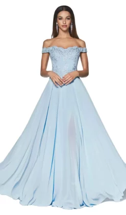Cinderella Divine - 7258 Flowy Chiffon Lace Embellished A-Line Gown -Hot Sale WEDDING Store cinderella divine 7258 flowy chiffon lace embellished a line gown bridesmaid dresses xs paris blue 28047235154003