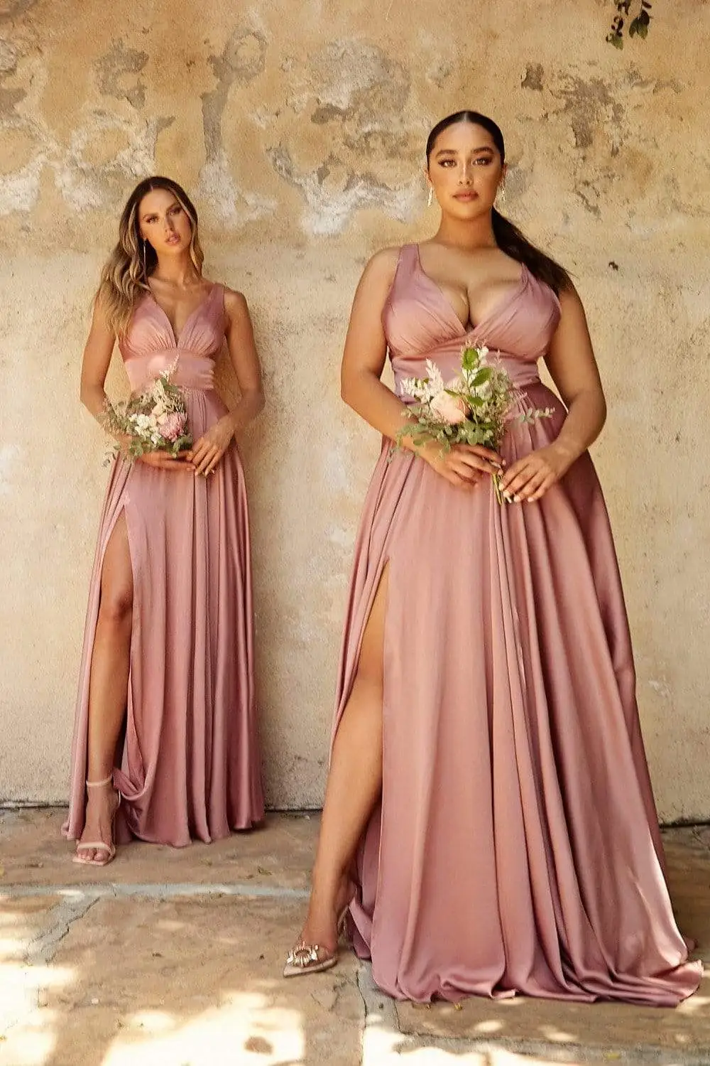 Cinderella Divine - 7469 Satin V-Neck A-Line Dress With Slit 2 Cinderella Divine - 7469 Satin V-Neck A-Line Dress With Slit - Image 2