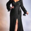 Cinderella Divine - 7478C Long Sleeve V Neck Sheath Dress