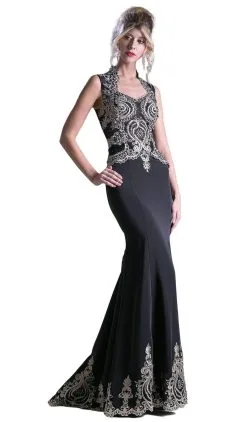 Cinderella Divine - 8946 Embroidered Queen Anne Neck Sheath Dress