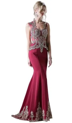 Cinderella Divine - 8946 Embroidered Queen Anne Neck Sheath Dress -Hot Sale WEDDING Store cinderella divine 8946 embroidered queen anne neck sheath dress special occasion dress 2 burgundy 13746170789971