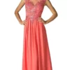 Cinderella Divine - Appliqued Illusion Bateau Chiffon Evening Gown