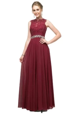 Cinderella Divine - B1601 Embellished Belt Lace A-Line Chiffon Dress -Hot Sale WEDDING Store cinderella divine b1601 embellished belt lace a line chiffon dress bridesmaid dresses xs burgundy 28046780956755