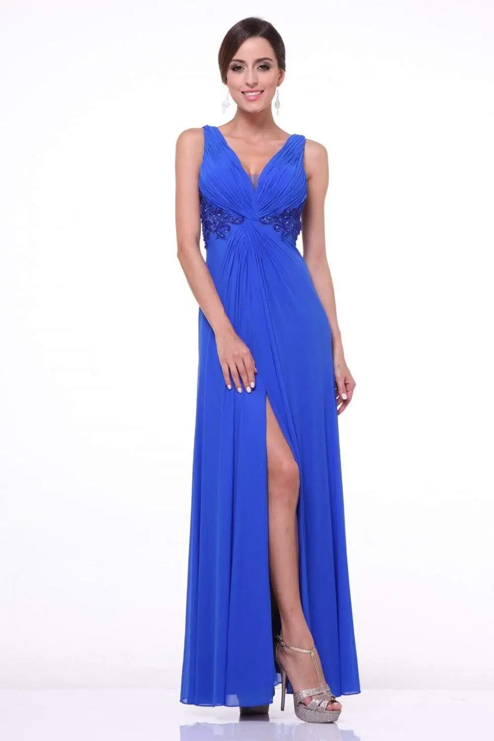 Cinderella Divine - Bedazzled Plunging V-neck A-line Dress 1 Cinderella Divine - Bedazzled Plunging V-neck A-line Dress