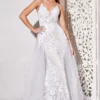 Cinderella Divine Bridal - CD931W V-Neck Lace Bridal Gown With Overskirt