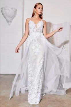 Cinderella Divine Bridal - CD931W V-Neck Lace Bridal Gown With Overskirt -Hot Sale WEDDING Store cinderella divine bridal cd931w v neck lace bridal gown with overskirt wedding dresses 15486969905235