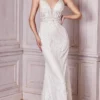 Cinderella Divine Bridal - CDS403W Floral Appliqued Deep V-neck Wedding Gown - 1 Pc Off-White In Size 8 Available