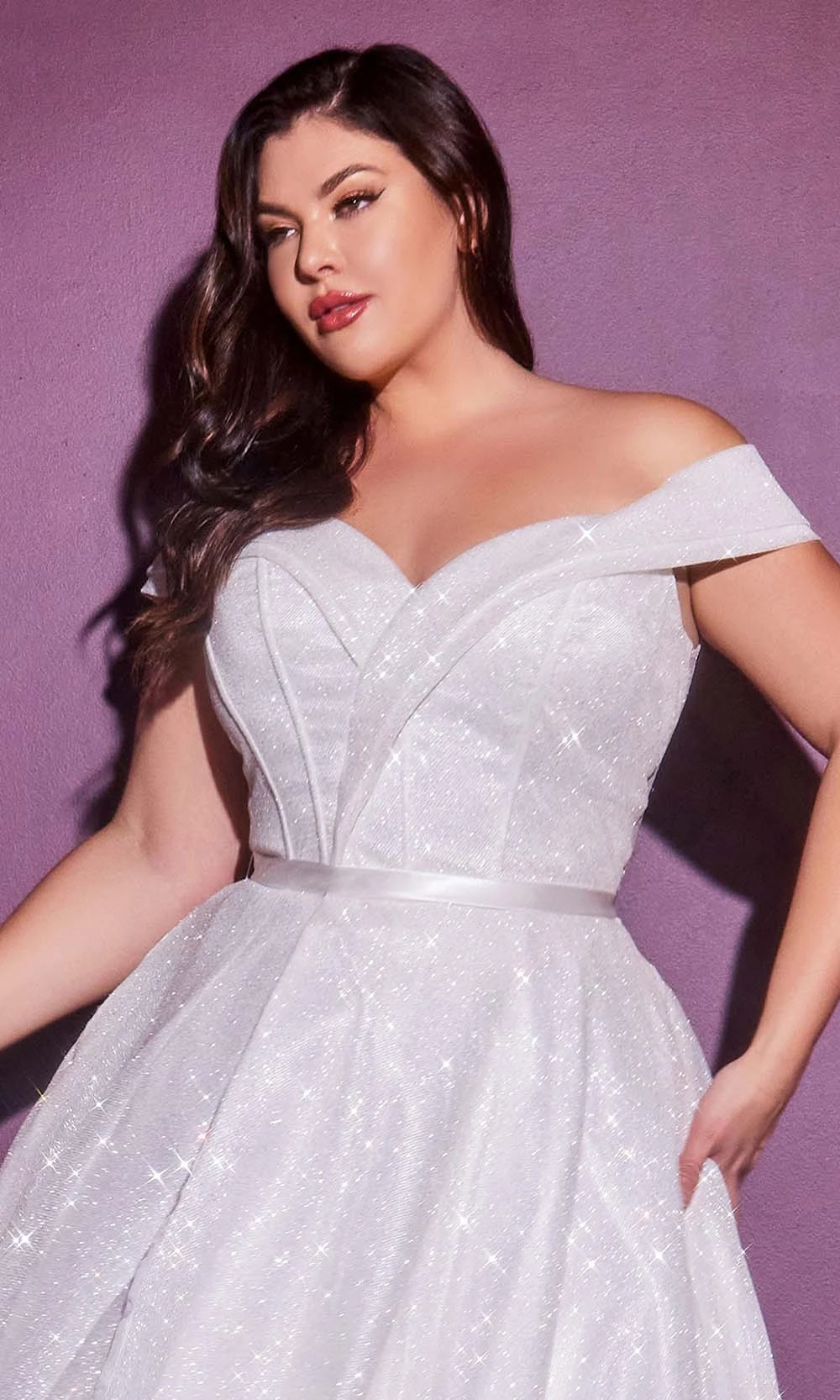 Cinderella Divine Bridals - CD214W Off Shoulder Glitter A-Line Gown 2 Cinderella Divine Bridals - CD214W Off Shoulder Glitter A-Line Gown - Image 2