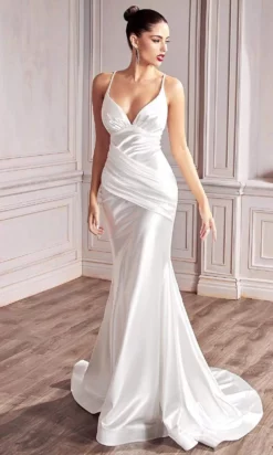 Cinderella Divine Bridals - CH236W Plunging V Neck Mermaid Bridal Gown