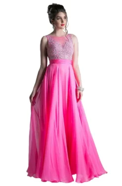 Cinderella Divine - C255 Beaded Bateau Chiffon A-line Gown