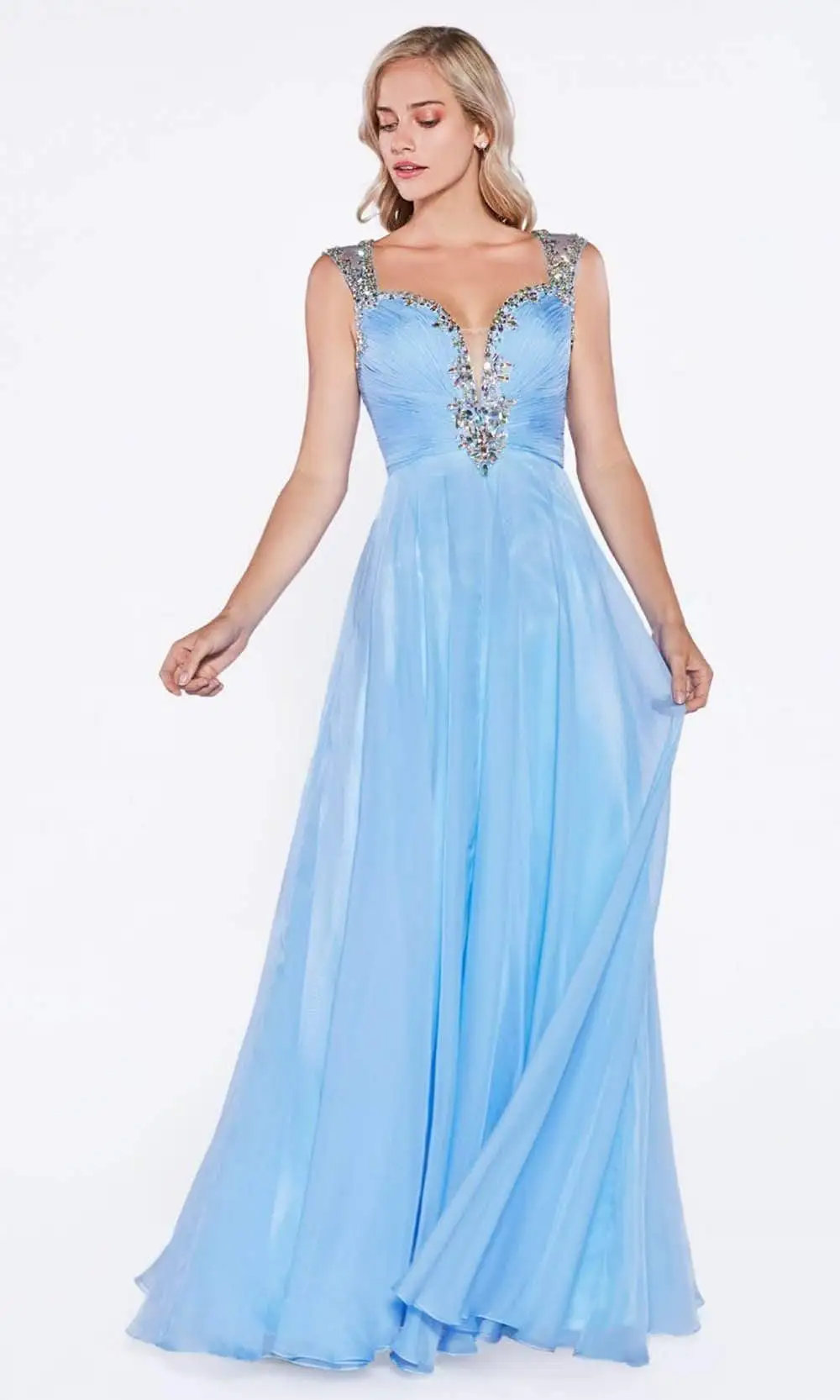 Cinderella Divine - C286 Jewel Beaded Trim Ruched Bodice A-Line Gown 1 Cinderella Divine - C286 Jewel Beaded Trim Ruched Bodice A-Line Gown