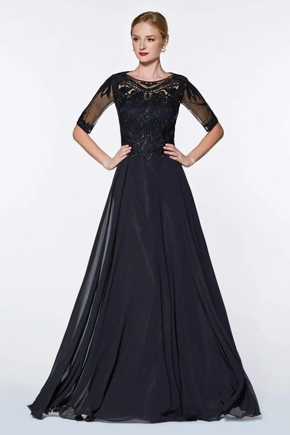 Cinderella Divine - CD0134 Beaded Lace Chiffon A-line Dress 4 Cinderella Divine - CD0134 Beaded Lace Chiffon A-line Dress - Image 4