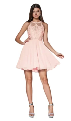 Cinderella Divine - CD0141 Beaded Lace Chiffon Halter Cocktail Dress -Hot Sale WEDDING Store cinderella divine cd0141 beaded lace chiffon halter cocktail dress special occasion dress xxs blush 28430098301011