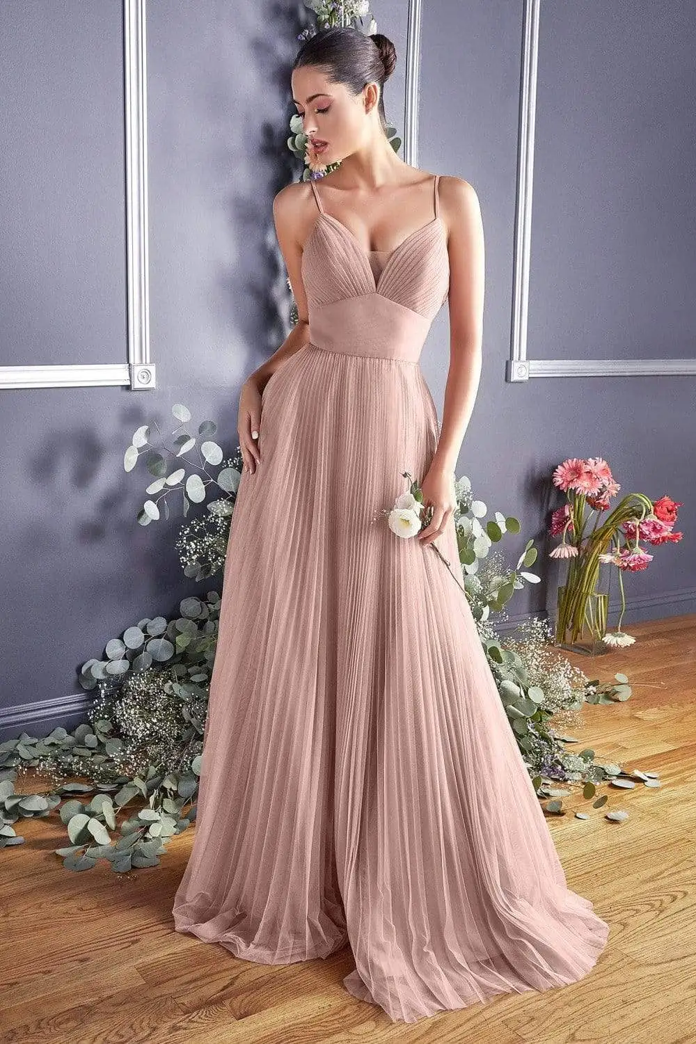 Cinderella Divine - CD184 Sleeveless Pleated Tulle A-Line Gown 3 Cinderella Divine - CD184 Sleeveless Pleated Tulle A-Line Gown - Image 3