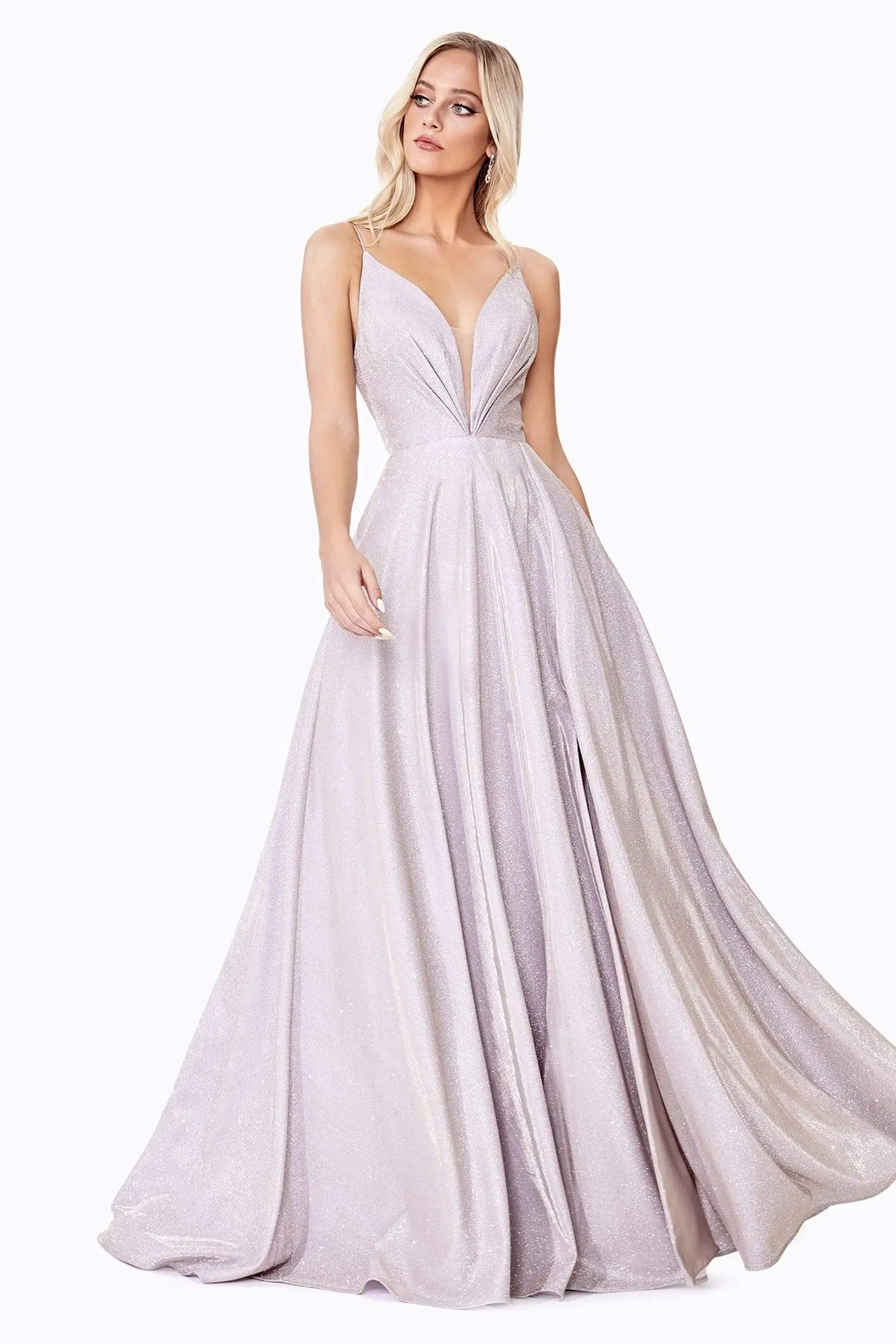 Cinderella Divine - CD185 Plunging V-Neck A-Line Long Dress 4 Cinderella Divine - CD185 Plunging V-Neck A-Line Long Dress - Image 4