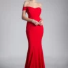 Cinderella Divine - CD711 Sleek Off-Shoulder Jersey Sheath Prom Dress