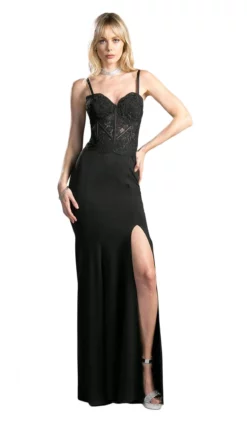 Cinderella Divine - CF266 Lace Applique Bodice Jersey Evening Dress -Hot Sale WEDDING Store cinderella divine cf266 lace applique bodice jersey evening dress evening dresses xxs black 7049743728723