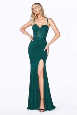 Cinderella Divine - CF266 Lace Applique Bodice Jersey Evening Dress -Hot Sale WEDDING Store cinderella divine cf266 lace applique bodice jersey evening dress evening dresses xxs hunter green 28047348695123
