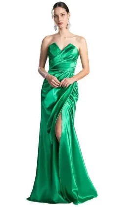 Cinderella Divine - CF290 Strapless Ruched V-neck Sheath Dress - 1 Pc Emerald In Size L Available