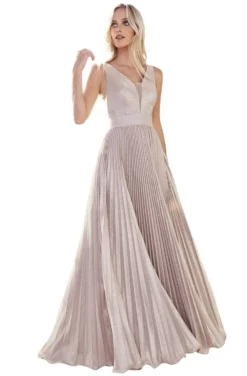 Cinderella Divine - CH211 Plunging V-Neck Pleated Glitter Dress -Hot Sale WEDDING Store cinderella divine ch211 plunging v neck pleated glitter dress bridesmaid dresses xxs metallic champagne 28290162753619