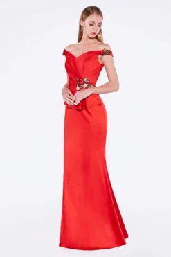 Cinderella Divine - CH520 Floral Embroidered V-Neck Evening Dress