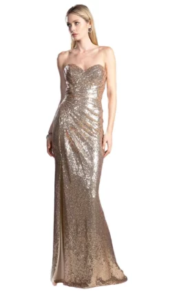Cinderella Divine - CH561 Strapless Sequined Pleated Sheath Dress -Hot Sale WEDDING Store cinderella divine ch561 strapless sequined pleated sheath dress prom dresses xs champagne 5648222060601