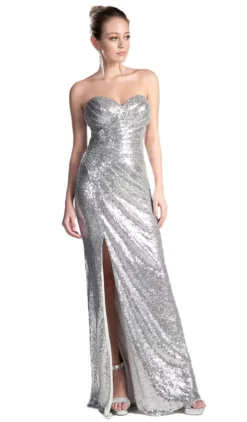 Cinderella Divine - CH561 Strapless Sequined Pleated Sheath Dress -Hot Sale WEDDING Store cinderella divine ch561 strapless sequined pleated sheath dress prom dresses xs dark silver 28047414427731